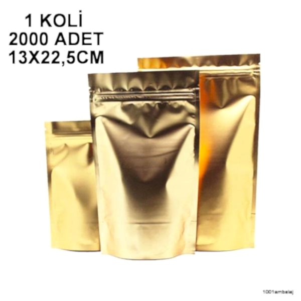 13X22,5 Cm Gold ( Altın ) 1 Koli 2000 Adet Kilitli Doypack Torba 250 Gr /22/
