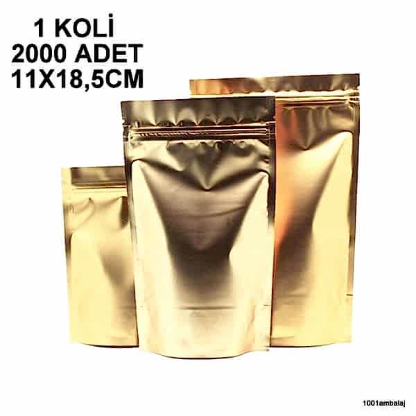 11X18,5 Cm Gold ( Altın ) 1 Koli 2000 Adet Kilitli Doypack Torba 100 Gr /21/