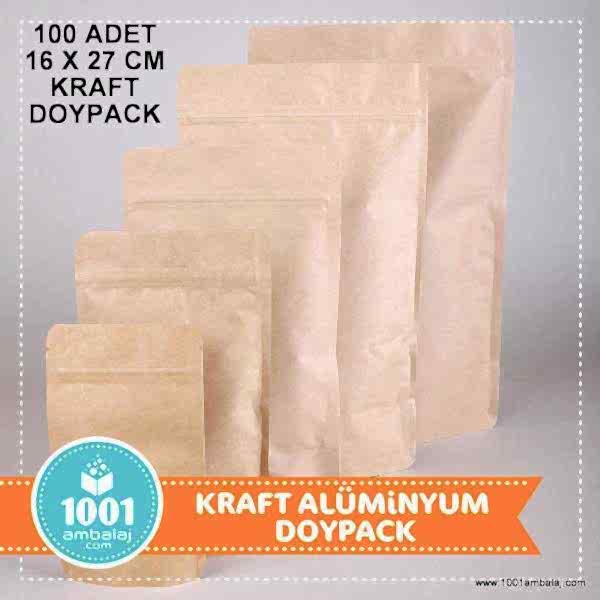 16X27 Cm Kraft 100 Adet Kilitli Doypack Torba 500 Gr /33/