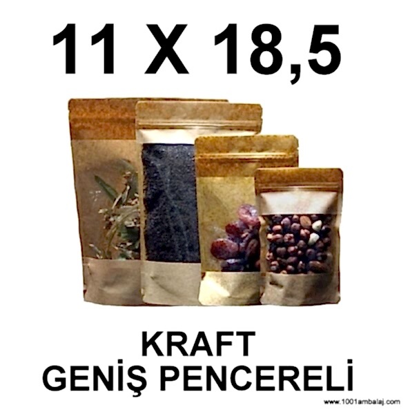 11X18,5 Cm Kraft Renk Doypack Torba Geniş Pencereli /44/