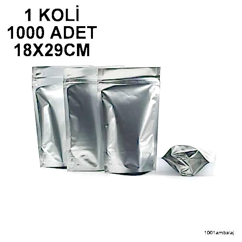 18X29 Cm Alüminyum 1 Koli 1000 Adet Kilitli Doypack Torba 750 Gr /05/