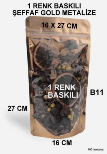 16X27 Cm 1 Baskılı Ön Şeffaf Arka Gold Metalize Renk Tek Taraf Tek Renk Doypack Torba 500 Gr /51/