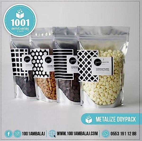 11X18,5 Cm 2 Baskılı Ön Şeffaf Arka Metalize Renkli İki Taraf Tek Renk Doypack Torba 100 Gr /54/
