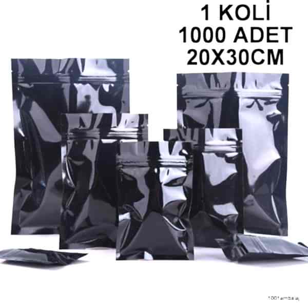 20X30 Cm Siyah 1 Koli 1000 Adet Kilitli Doypack Torba 1000 Gr /65/