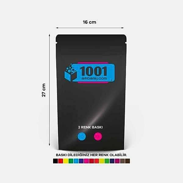 16X27 Cm 2 Baskılı Siyah Renkli Tek Taraf İki Renk Doypack Torba 500 Gr /64/