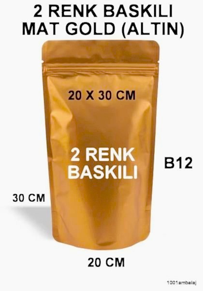 20X30 Cm 2 Baskılı Mat Gold ( Altın Renkli ) Tek Taraf İki Renk Doypack Torba 1000 Gr /28/