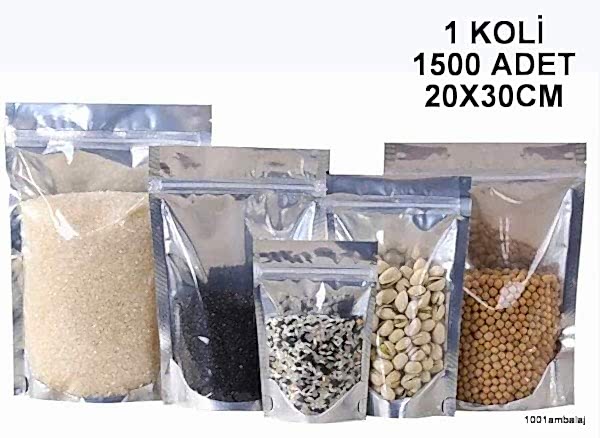 20X30 Cm Ön Şeffaf Arka Metalize 1 Koli 1500 Adet Kilitli Doypack Torba 1000 Gr /60/