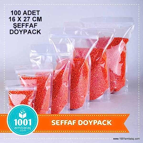 16X27 Cm Şeffaf 100 Adet Kilitli Doypack Torba 500 Gr /73/