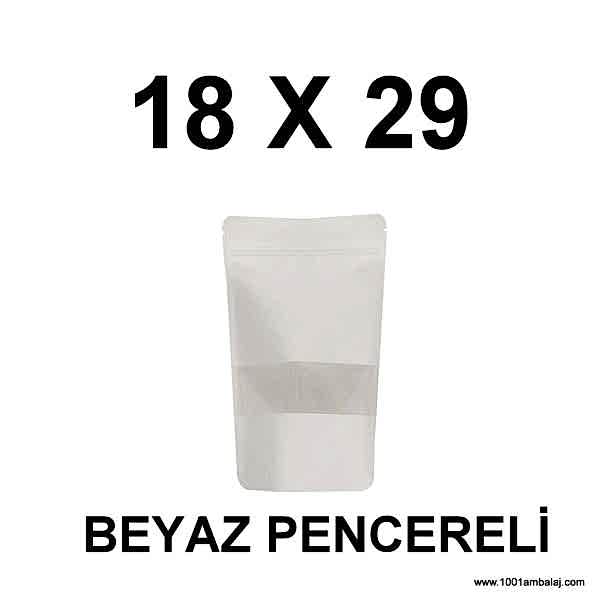 18X29 Cm Beyaz Renk Doypack Torba Pencereli /12/