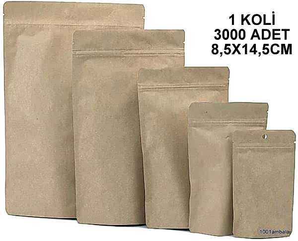 8,5X14,5 Cm Kraft 1 Koli 3000 Adet Kilitli Doypack Torba 50 Gr /29/
