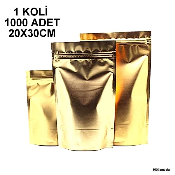 20X30 Cm Gold ( Altın ) 1 Koli 1000 Adet Kilitli Doypack Torba 1000 Gr /24/
