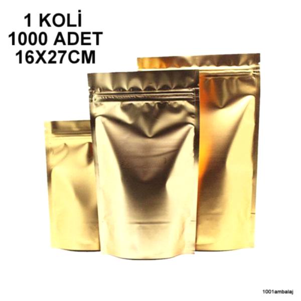 16X27 Cm Gold ( Altın ) 1 Koli 1000 Adet Kilitli Doypack Torba 500 Gr /23/
