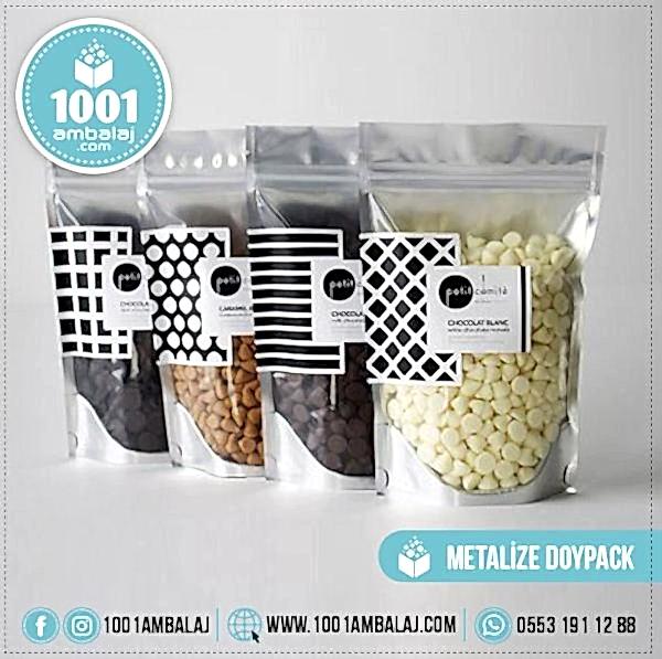 11X18,5 Cm 3 Baskılı Ön Şeffaf Arka Metalize Renkli Tek Taraf Üç Renk Doypack Torba 100 Gr /54/