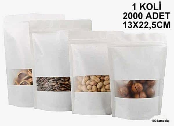 13X22,5 Cm Beyaz Pencereli 1 Koli 2000 Adet Kilitli Doypack Torba 250 Gr /10/