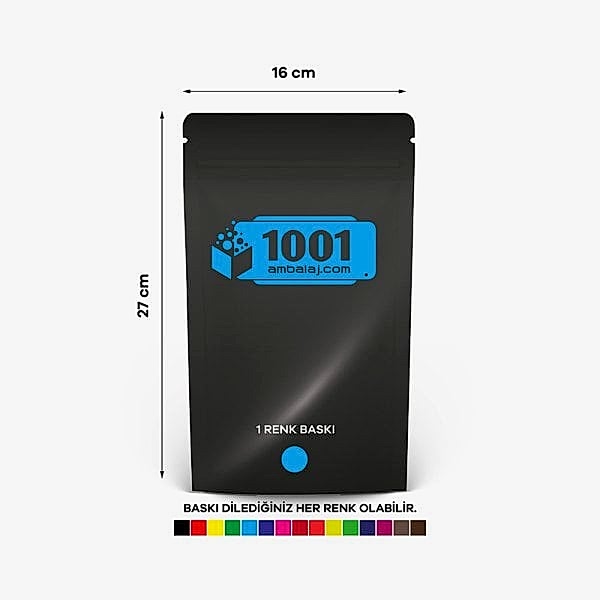 16X27 Cm 1 Baskılı Siyah Renkli Tek Taraf Tek Renk Doypack Torba 500 Gr /64/