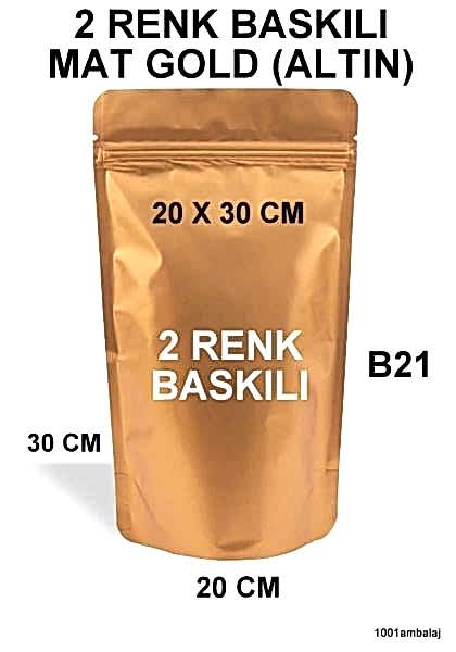 20X30 Cm 2 Baskılı Mat Gold ( Altın Renkli ) İki Taraf Tek Renk Doypack Torba 1000 Gr /28/