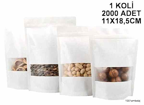 11X18,5 Cm Beyaz Pencereli 1 Koli 2000 Adet Kilitli Doypack Torba 100 Gr /09/