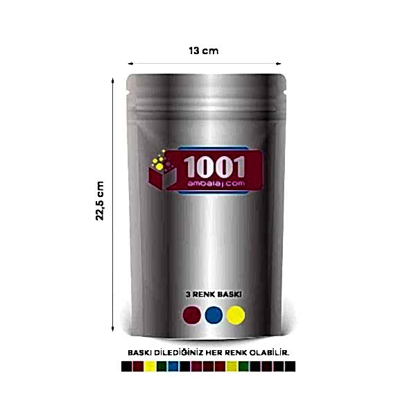 13X22,5 Cm 3 Baskılı Alüminyum Renkli Tek Taraf Üç Renk Doypack Torba 250 Gr /03/