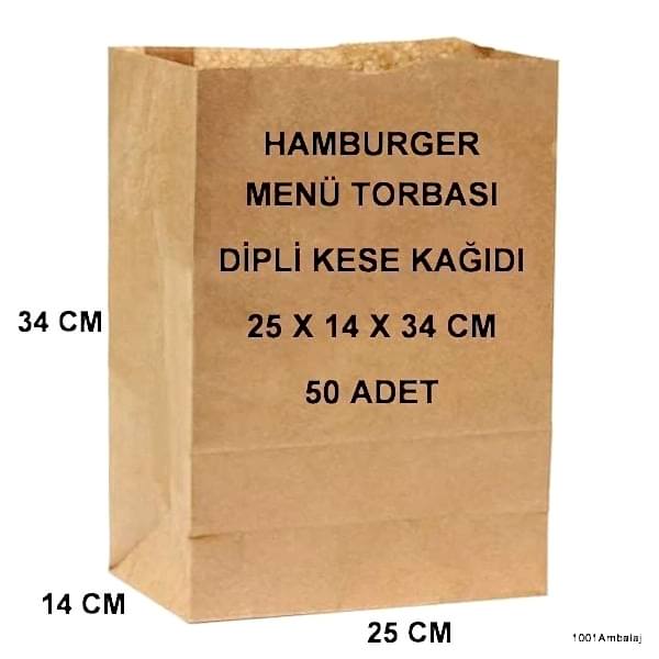 Paket Servis Torbası 25X14X34 Cm Kraft Renk 50 Adet