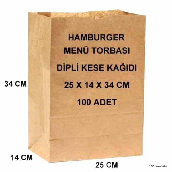 Paket Servis Torbası 25X14X34 Cm Kraft Renk 100 Adet