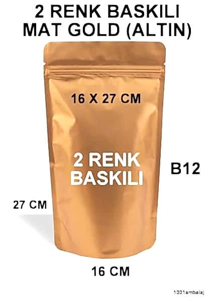 16X27 Cm 2 Baskılı Mat Gold ( Altın Renkli ) Tek Taraf İki Renk Doypack Torba 500 Gr /27/