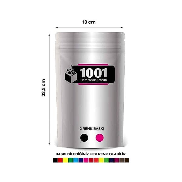 13X22,5 Cm 2 Baskılı Alüminyum Renkli Tek Taraf İki Renk Doypack Torba 250 Gr /03/
