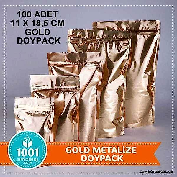 11X18,5 Cm Gold ( Altın ) 100 Adet Kilitli Doypack Torba 100 Gr /21/