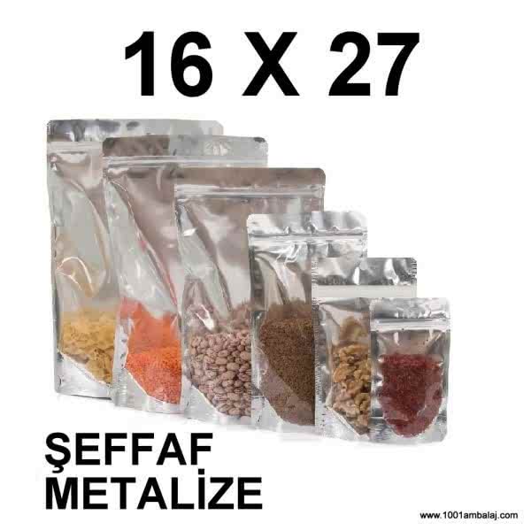 16X27 Cm Şeffaf Metalize Renk Doypack Torba /58/