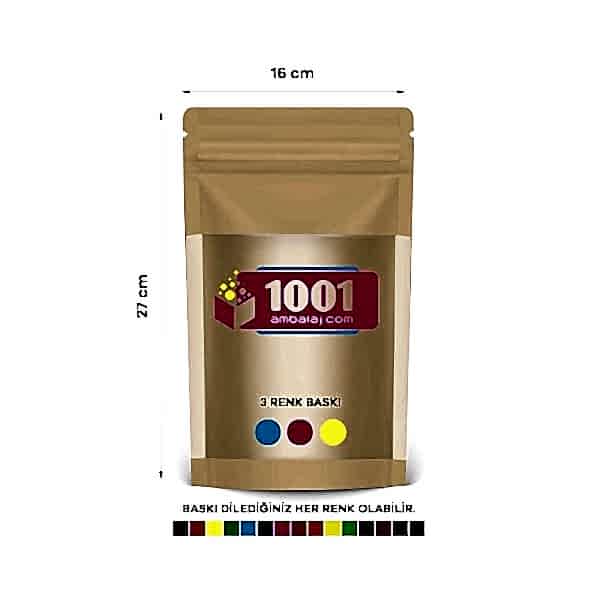 16X27 Cm 3 Baskılı Kraft Renkli Geniş Pencereli Tek Taraf Üç Renk Doypack Torba 500 Gr /46/