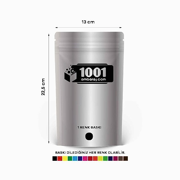 13X22,5 Cm 1 Baskılı Alüminyum Renkli Tek Taraf Tek Renk Doypack Torba 250 Gr /03/