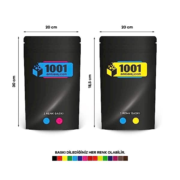 20X30 Cm 4 Baskılı Siyah Renkli İki Taraf İki Renk Doypack Torba 1000 Gr /65/