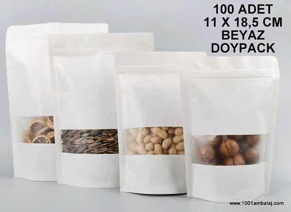 11X18,5 Cm Beyaz Pencereli 100 Adet Kilitli Doypack Torba 100 Gr /09/