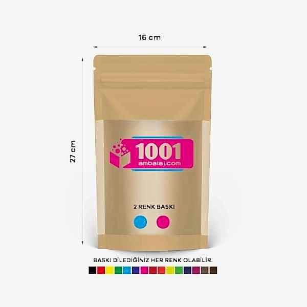 16X27 Cm 2 Baskılı Kraft Renkli Geniş Pencereli Tek Taraf İki Renk Doypack Torba 500 Gr /46/