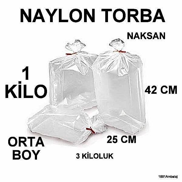 Naylon Torba 25X42 Cm (3 Kiloluk) Bakkaliye Torbası 1 Kilo Naksan