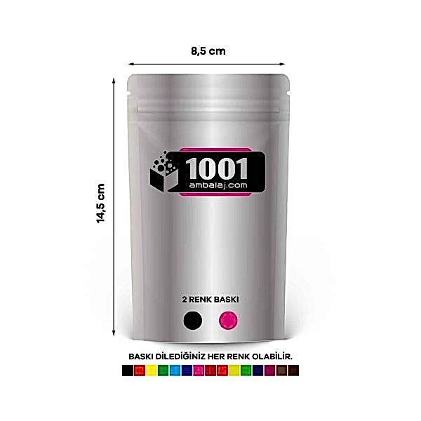 8,5X14,5 Cm 2 Baskılı Alüminyum Renkli Tek Taraf İki Renk Doypack Torba 50 Gr /01/