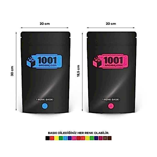 20X30 Cm 2 Baskılı Siyah Renkli İki Taraf Tek Renk Doypack Torba 1000 Gr /65/