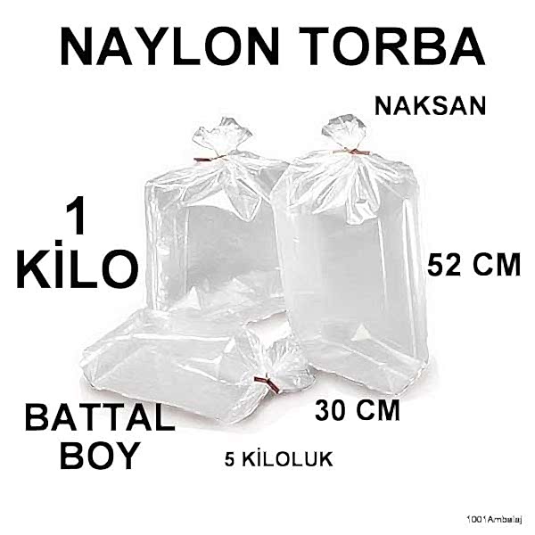 Naylon Torba 30X52 Cm (5 Kiloluk) Bakkaliye Torbası 1 Kilo Naksan