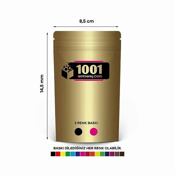 8,5X14,5 Cm 2 Baskılı Gold ( Altın ) Renkli Tek Taraf İki Renk Doypack Torba 50 Gr /20/