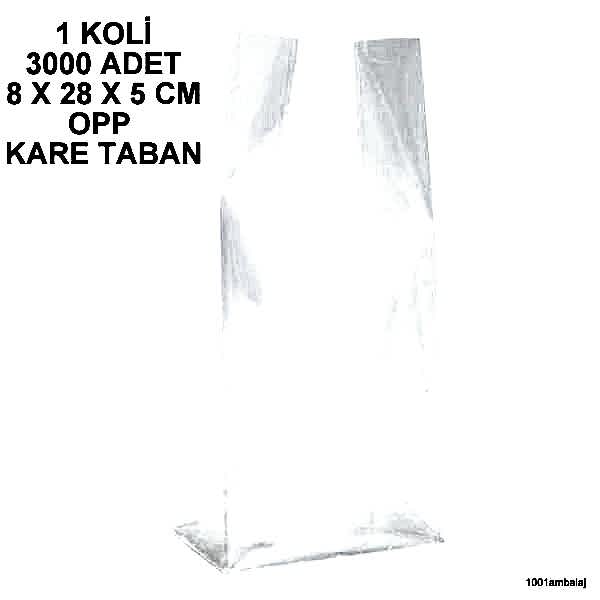 Opp Torba 8X28X5 Cm Yandan Körüklü Kare Tabanli Şeffaf 1 Koli 3000 Adet