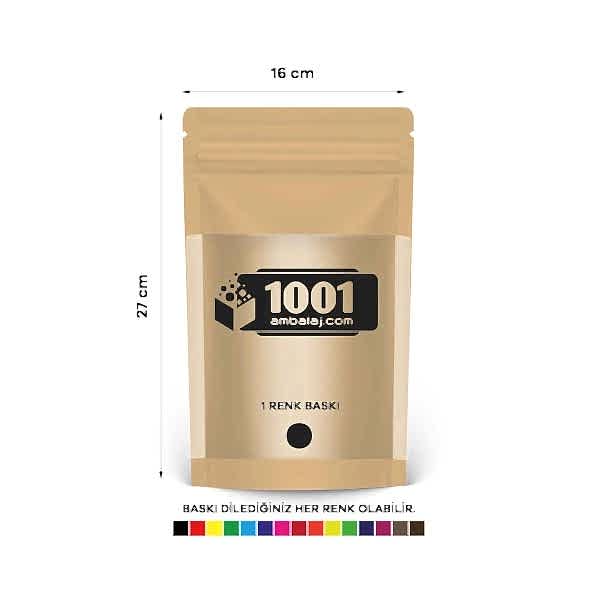 16X27 Cm 1 Baskılı Kraft Renkli Geniş Pencereli Tek Taraf Tek Renk Doypack Torba 500 Gr /46/