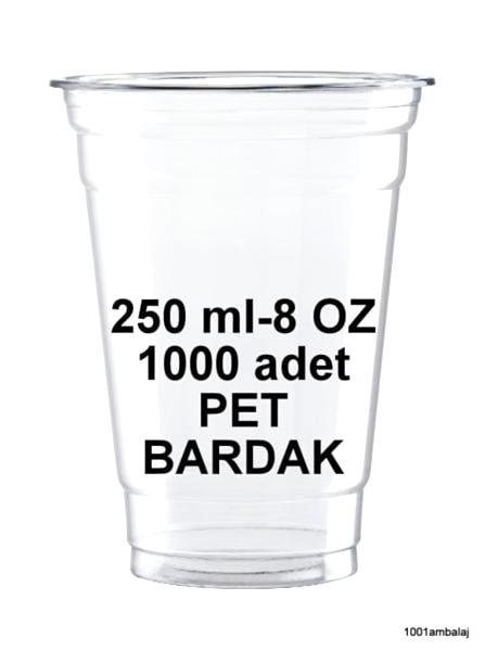 Plastik Bardak 250 Ml 8 Oz 1 Koli 1000 Adet Şeffaf