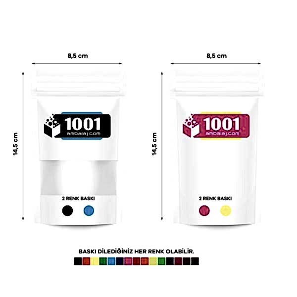8,5X14,5 Cm 4 Baskılı Beyaz Renk Pencereli İki Taraf İki Renk Doypack Torba 50 Gr /08/