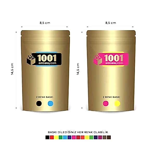 8,5X14,5 Cm 4 Baskılı Gold ( Altın ) Renkli İki Taraf İki Renk Doypack Torba 50 Gr /20/