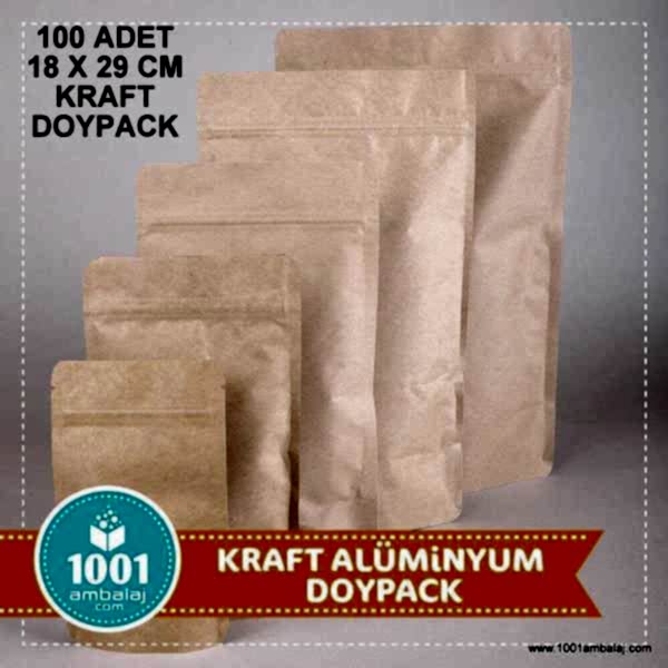 18X29 Cm Kraft 100 Adet Kilitli Doypack Torba 750 Gr /34/