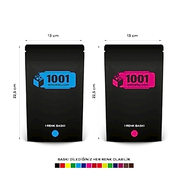 13X22,5 Cm 2 Baskılı Mat Siyah Renkli İki Taraf Tek Renk Doypack Torba 250 Gr /67/