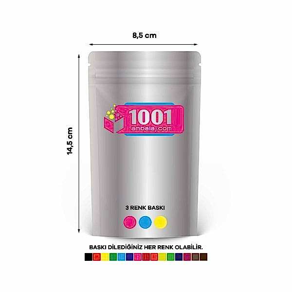 8,5X14,5 Cm 3 Baskılı Alüminyum Renkli Tek Taraf Üç Renk Doypack Torba 50 Gr /01/