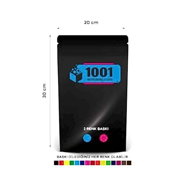 20X30 Cm 2 Baskılı Siyah Renkli Tek Taraf İki Renk Doypack Torba 1000 Gr /65/