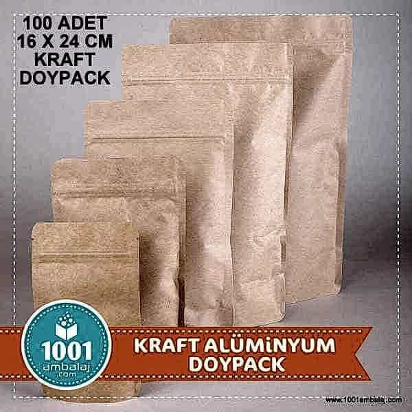 16X24 Cm Kraft 100 Adet Kilitli Doypack Torba 370 Gr /32/