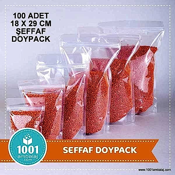 18X29 Cm Şeffaf 100 Adet Kilitli Doypack Torba 750 Gr /74/