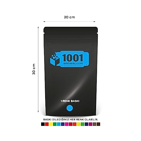 20X30 Cm 1 Baskılı Siyah Renkli Tek Taraf Tek Renk Doypack Torba 1000 Gr /65/